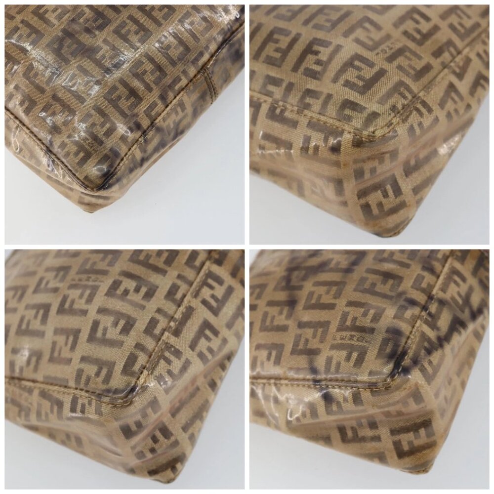 FENDI Zucchino Canvas Hand Bag Enamel Brown Gold - Picture 12 of 15